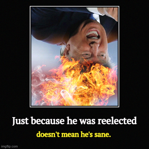Just because he was reelected | doesn't mean he's sane. | image tagged in funny,demotivationals,trump,insane,crazy,dementia | made w/ Imgflip demotivational maker