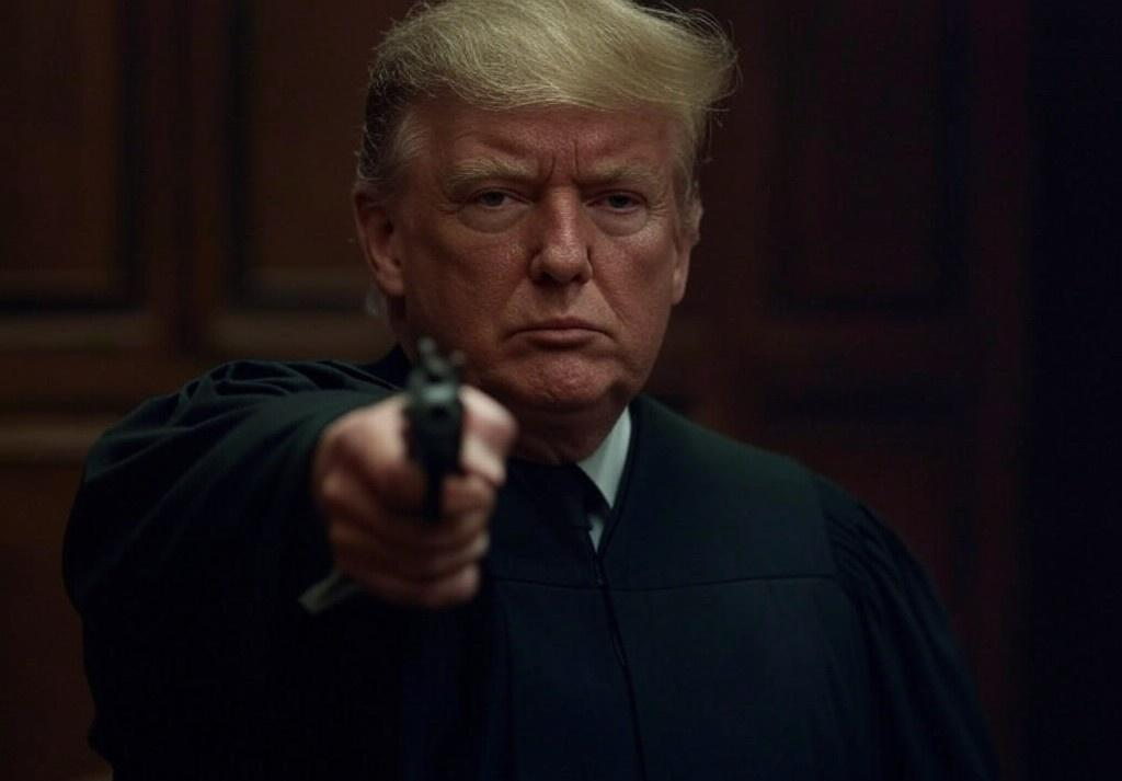 Donald Trump as judge with gun Blank Meme Template