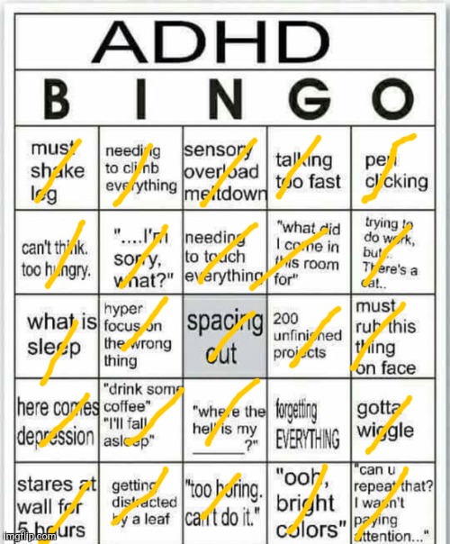 I have 97% of ADHD | image tagged in adhd bingo,adhd | made w/ Imgflip meme maker