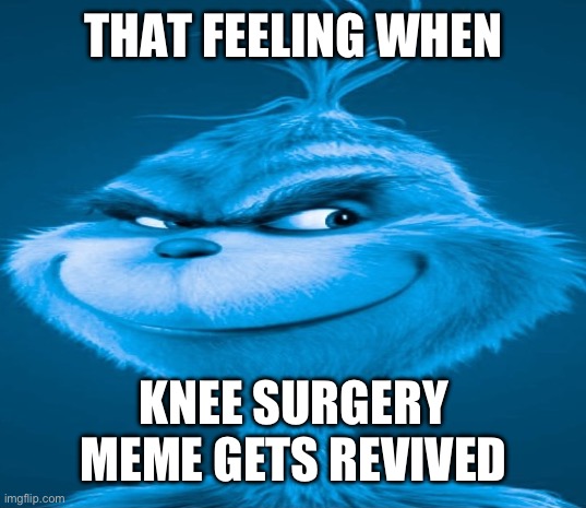 Blue Grinch | THAT FEELING WHEN KNEE SURGERY MEME GETS REVIVED | image tagged in blue grinch | made w/ Imgflip meme maker