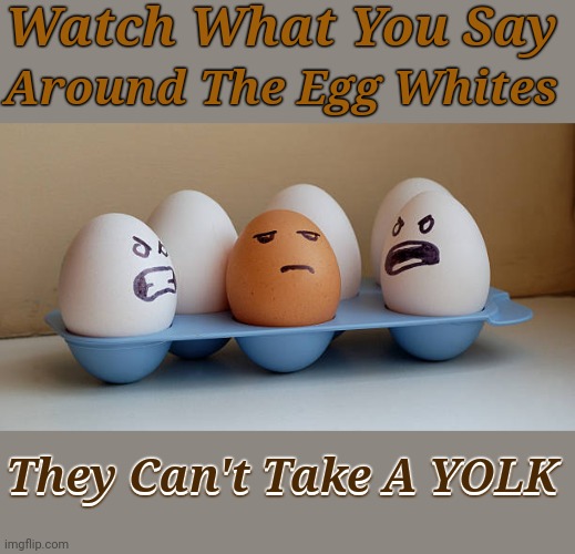 The Yolk's on You: Pun weekend 24th-26th January. A Cool_Guy_2007, Grease_Monkey & Kraziness event. | Watch What You Say; Around The Egg Whites; They Can't Take A YOLK; They Can't Take A YOLK | image tagged in memes,pun weekend,grease_monkey,cool_guy_2007,kraziness,puns | made w/ Imgflip meme maker