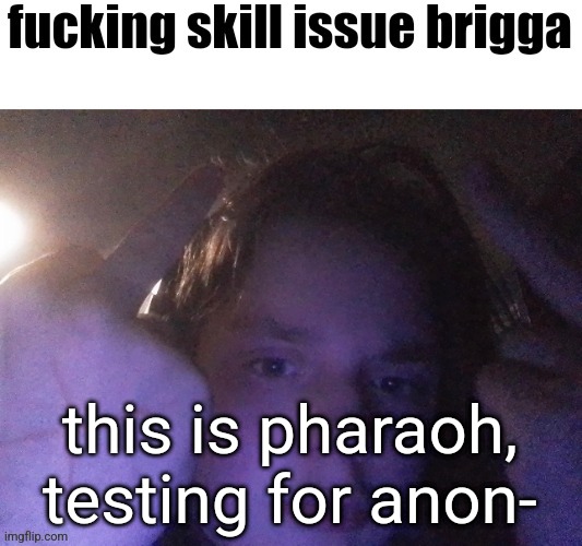 fucking skill issue brigga | this is pharaoh, testing for anon- | image tagged in fucking skill issue brigga | made w/ Imgflip meme maker