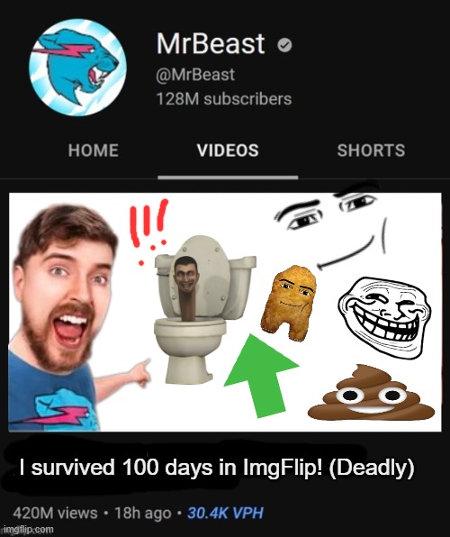 this was a bad idea | I survived 100 days in ImgFlip! (Deadly) | image tagged in mrbeast thumbnail template,imgflip,mrbeast,ice cream | made w/ Imgflip meme maker