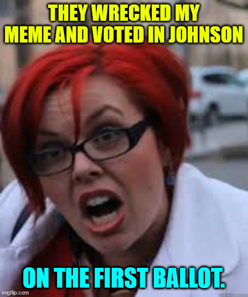 SJW Triggered | THEY WRECKED MY MEME AND VOTED IN JOHNSON ON THE FIRST BALLOT. | image tagged in sjw triggered | made w/ Imgflip meme maker