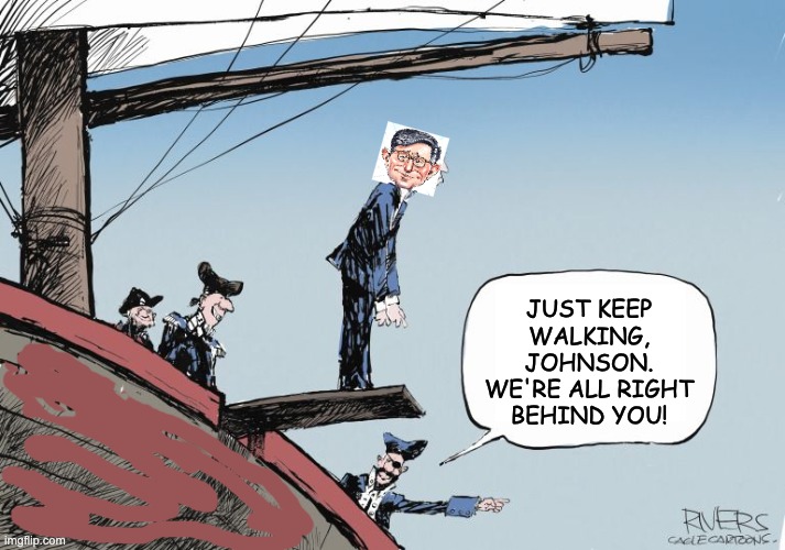 This cruise is off to a fine start! | JUST KEEP WALKING, JOHNSON. WE'RE ALL RIGHT BEHIND YOU! | image tagged in gop,politics,congress,bad trip | made w/ Imgflip meme maker