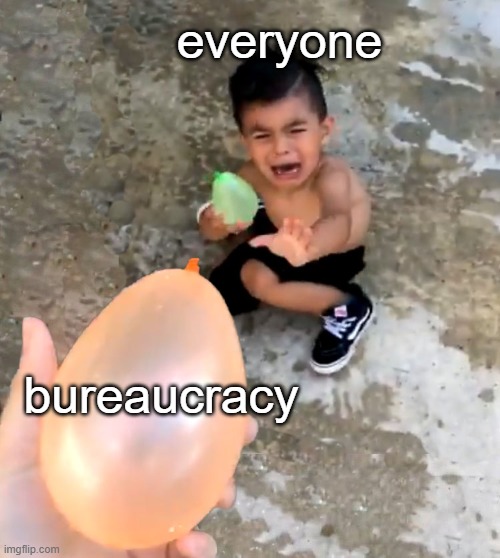 Kid scared of balloon | everyone bureaucracy | image tagged in kid scared of balloon | made w/ Imgflip meme maker