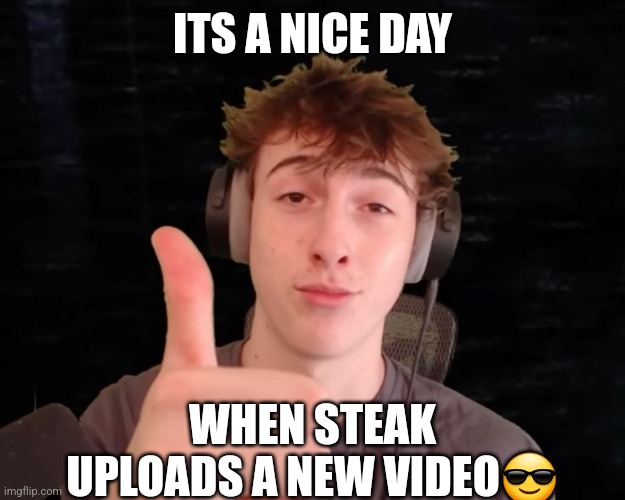 its a nice day | ITS A NICE DAY; WHEN STEAK UPLOADS A NEW VIDEO😎 | image tagged in 3fs thumbs up,steak | made w/ Imgflip meme maker