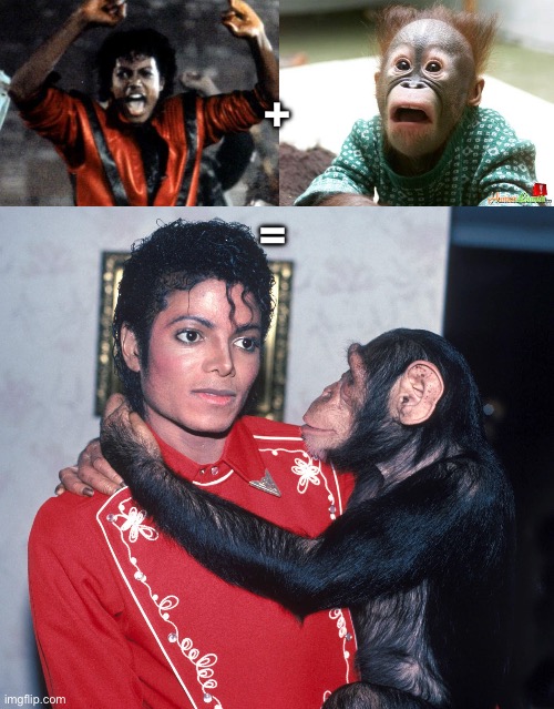 +; = | image tagged in michael jackson,shocked chimp | made w/ Imgflip meme maker