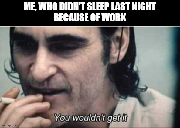 You wouldn't get it | ME, WHO DIDN'T SLEEP LAST NIGHT
BECAUSE OF WORK | image tagged in you wouldn't get it | made w/ Imgflip meme maker