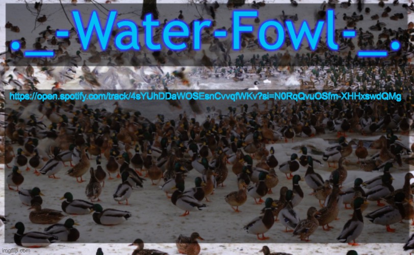 WaterFowl Announcement temp | https://open.spotify.com/track/4sYUhDDaWOSEsnCvvqfWKv?si=N0RqQvuOSfm-XHHxswdQMg | image tagged in waterfowl announcement temp | made w/ Imgflip meme maker