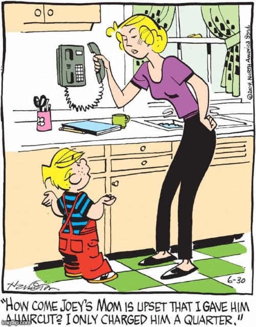 Dennis the Menace: when phones hung on the wall | image tagged in vince vance,haircut,childhood,cartoons,telephone,brat | made w/ Imgflip meme maker