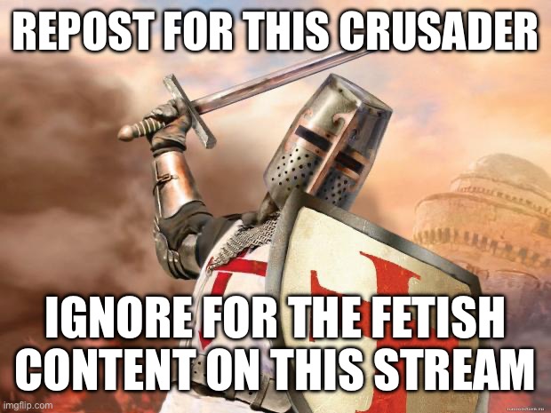 crusader | REPOST FOR THIS CRUSADER; IGNORE FOR THE FETISH CONTENT ON THIS STREAM | image tagged in crusader | made w/ Imgflip meme maker