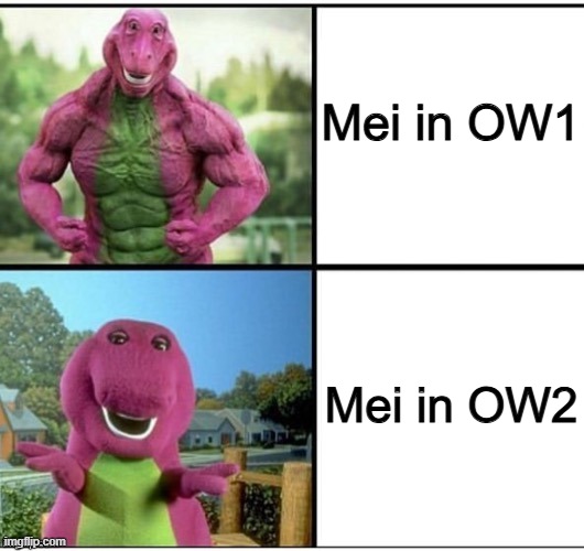 Real | Mei in OW1; Mei in OW2 | made w/ Imgflip meme maker