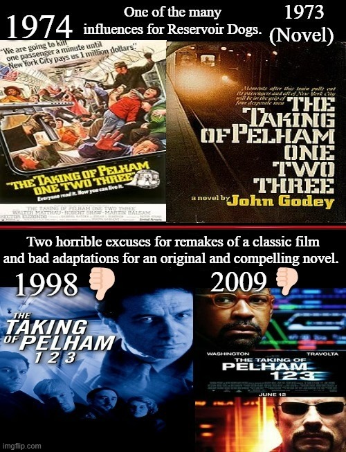 THE TAKING OF PELHAM ONE TWO THREE | Two horrible excuses for remakes of a classic film and bad adaptations for an original and compelling novel. | image tagged in the taking of pelham one two three,morton freedgood aka john godey,walter matthau,robert shaw,martin balsam,james broderick | made w/ Imgflip meme maker