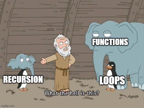 Best part: I still don't understand recursions. | FUNCTIONS; LOOPS; RECURSION | image tagged in what the hell is this,cpp,computers,computer,coding,noah | made w/ Imgflip meme maker