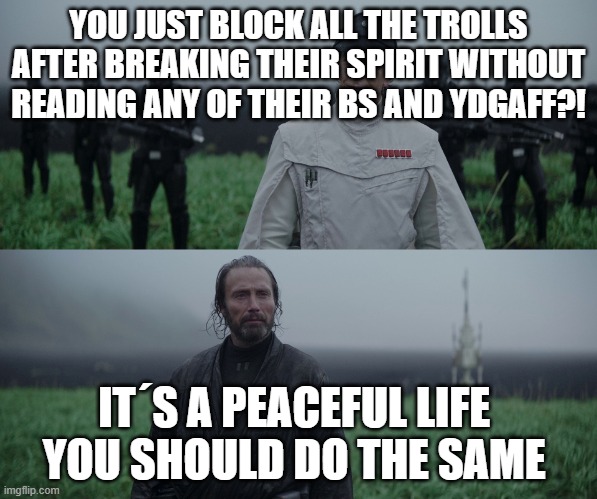 a man of your talent | YOU JUST BLOCK ALL THE TROLLS AFTER BREAKING THEIR SPIRIT WITHOUT READING ANY OF THEIR BS AND YDGAFF?! IT´S A PEACEFUL LIFE 
YOU SHOULD DO THE SAME | image tagged in a man of your talent | made w/ Imgflip meme maker