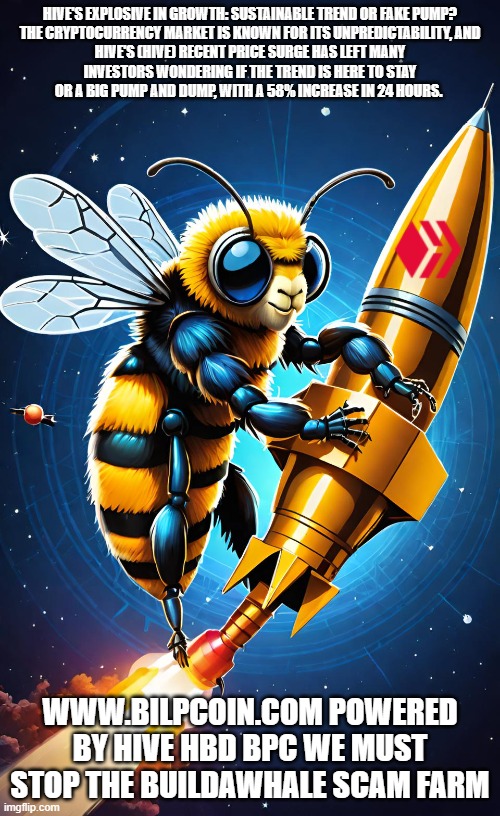 HIVE'S EXPLOSIVE IN GROWTH: SUSTAINABLE TREND OR FAKE PUMP?

THE CRYPTOCURRENCY MARKET IS KNOWN FOR ITS UNPREDICTABILITY, AND HIVE'S (HIVE) RECENT PRICE SURGE HAS LEFT MANY INVESTORS WONDERING IF THE TREND IS HERE TO STAY OR A BIG PUMP AND DUMP, WITH A 58% INCREASE IN 24 HOURS. WWW.BILPCOIN.COM POWERED BY HIVE HBD BPC WE MUST STOP THE BUILDAWHALE SCAM FARM | made w/ Imgflip meme maker