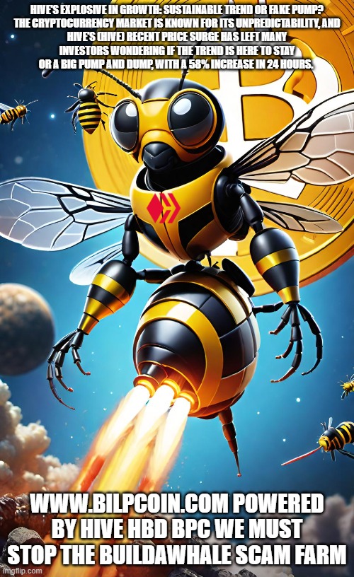 HIVE'S EXPLOSIVE IN GROWTH: SUSTAINABLE TREND OR FAKE PUMP?

THE CRYPTOCURRENCY MARKET IS KNOWN FOR ITS UNPREDICTABILITY, AND HIVE'S (HIVE) RECENT PRICE SURGE HAS LEFT MANY INVESTORS WONDERING IF THE TREND IS HERE TO STAY OR A BIG PUMP AND DUMP, WITH A 58% INCREASE IN 24 HOURS. WWW.BILPCOIN.COM POWERED BY HIVE HBD BPC WE MUST STOP THE BUILDAWHALE SCAM FARM | made w/ Imgflip meme maker