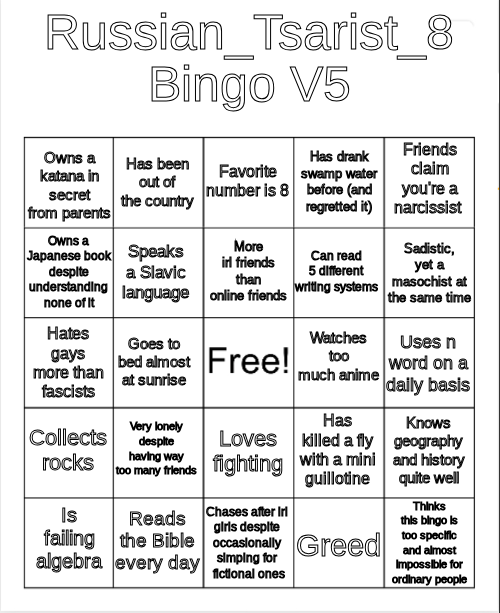 Russian_Tsarist_8 Bingo V5 Blank Meme Template