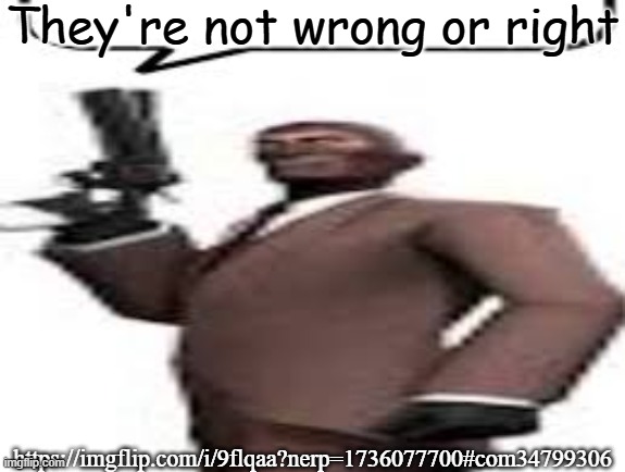Tf2 spy | They're not wrong or right; https://imgflip.com/i/9flqaa?nerp=1736077700#com34799306 | image tagged in tf2 spy,msmg,memes | made w/ Imgflip meme maker