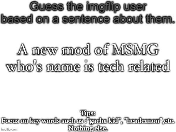 some number then bit | A new mod of MSMG who's name is tech related | image tagged in guess the imgflip user based on a sentence about them,msmg,memes | made w/ Imgflip meme maker
