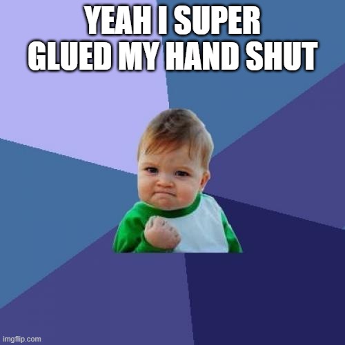 Success Kid | YEAH I SUPER GLUED MY HAND SHUT | image tagged in memes,success kid | made w/ Imgflip meme maker