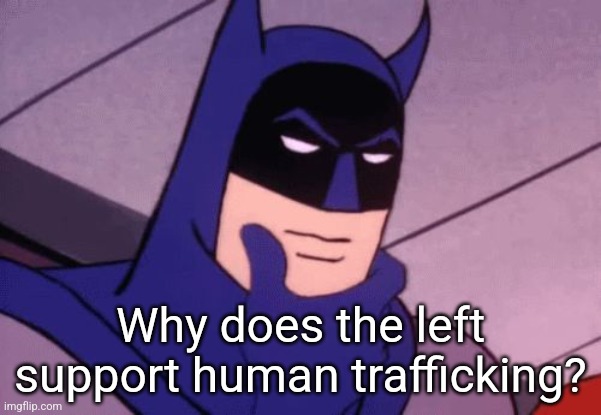 A good question. | Why does the left support human trafficking? | image tagged in batman pondering,evil,leftists | made w/ Imgflip meme maker