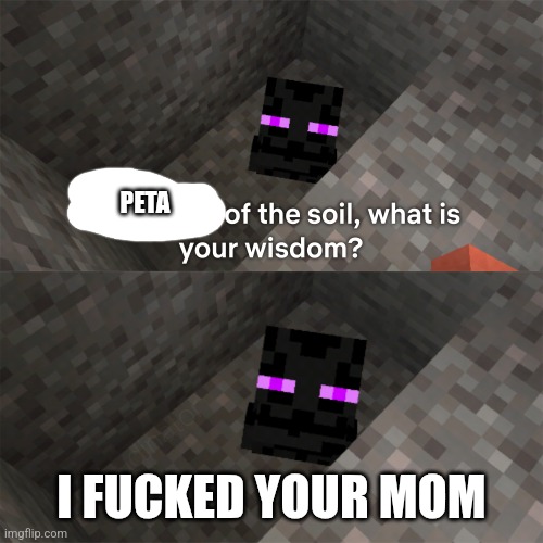 Enderman of the soil | PETA I FUCKED YOUR MOM | image tagged in enderman of the soil | made w/ Imgflip meme maker