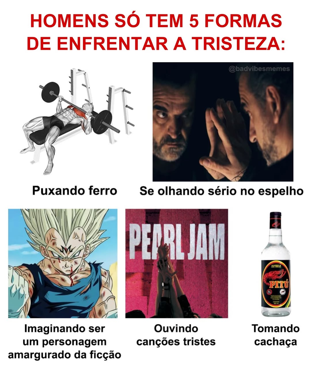 As cinco formas dos homens enfrentarem a tristeza Blank Meme Template