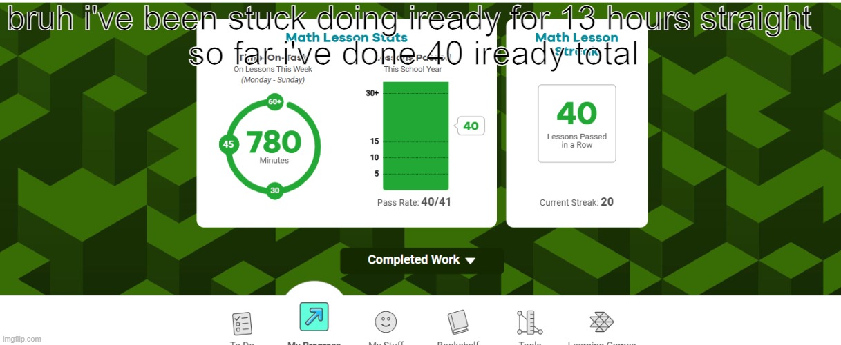 i didnt catch up on my iready | bruh i've been stuck doing iready for 13 hours straight 
so far i've done 40 iready total | image tagged in help me | made w/ Imgflip meme maker