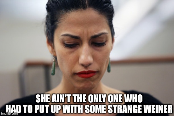 Huma Abedin | SHE AIN'T THE ONLY ONE WHO HAD TO PUT UP WITH SOME STRANGE WEINER | image tagged in huma abedin | made w/ Imgflip meme maker