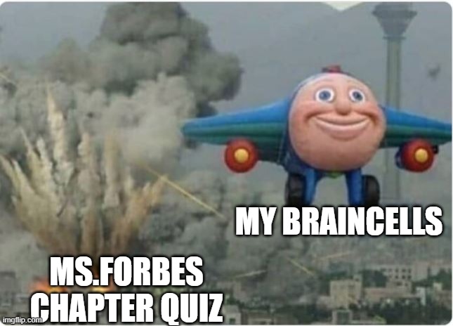 Flying Away From Chaos | MY BRAINCELLS; MS.FORBES CHAPTER QUIZ | image tagged in flying away from chaos | made w/ Imgflip meme maker