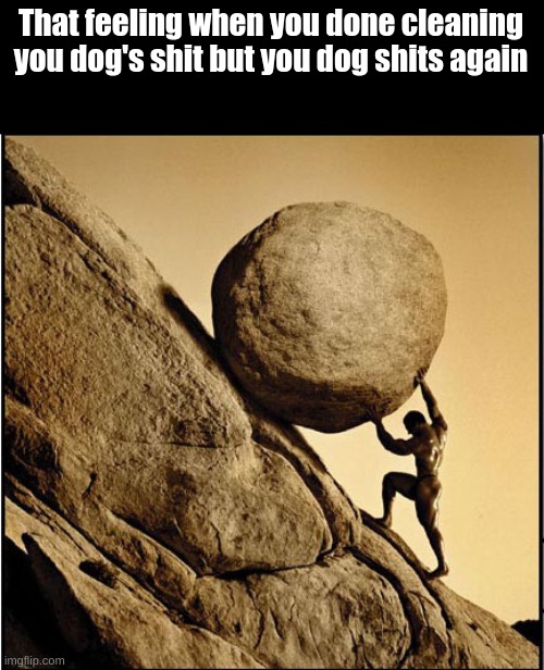 Sisyphus | That feeling when you done cleaning you dog's shit but you dog shits again | image tagged in sisyphus | made w/ Imgflip meme maker