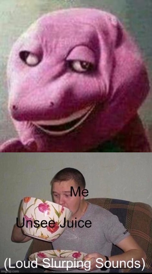 Creepy Barney | image tagged in loud slurping sounds,barney,cursed image,memes,cursed barney,cursed | made w/ Imgflip meme maker