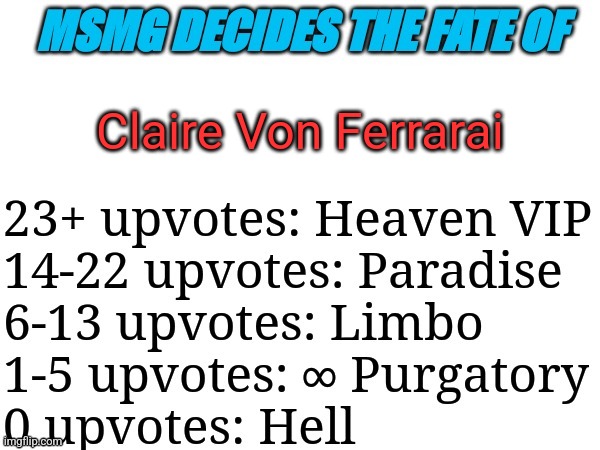 MSMG decides | Claire Von Ferrarai | image tagged in msmg decides | made w/ Imgflip meme maker