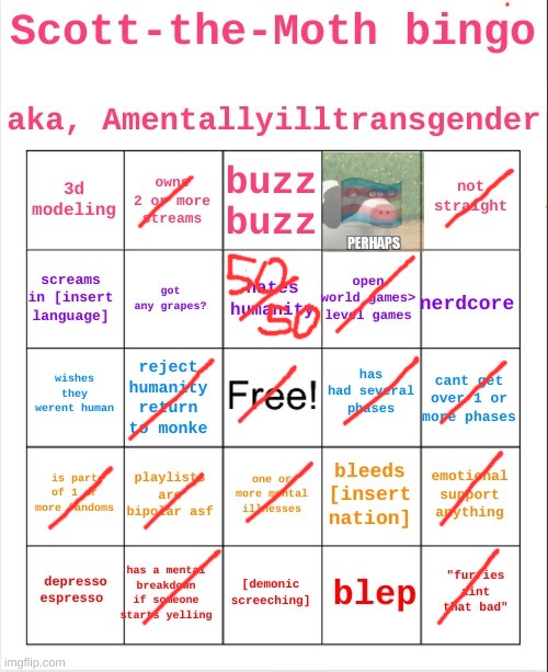 Scott the Moth bingo | image tagged in scott the moth bingo | made w/ Imgflip meme maker