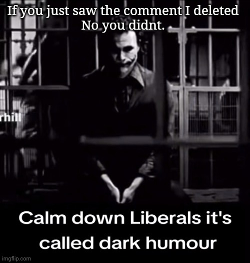 Calm down Liberals | If you just saw the comment I deleted 
No you didnt. | image tagged in calm down liberals | made w/ Imgflip meme maker