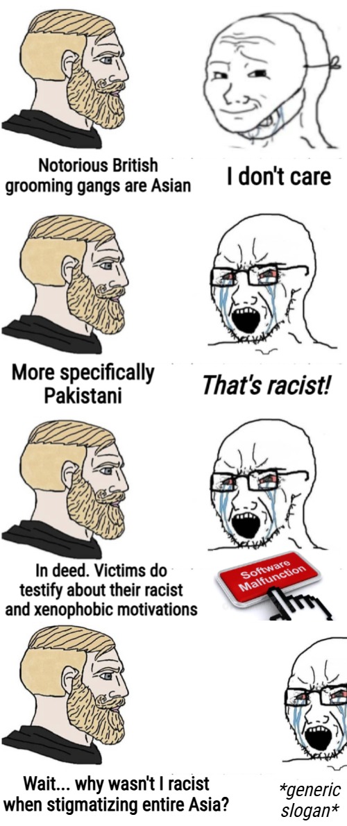 *generic slogan* | image tagged in soyboy vs yes chad,islam,great britain,immigration,racism | made w/ Imgflip meme maker