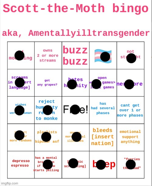 Tf you mean buzz buzz | image tagged in scott the moth bingo | made w/ Imgflip meme maker