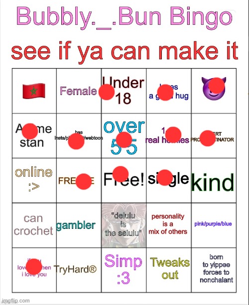 Bubbly._.bun’s bingo | image tagged in bubbly _ bun s bingo | made w/ Imgflip meme maker