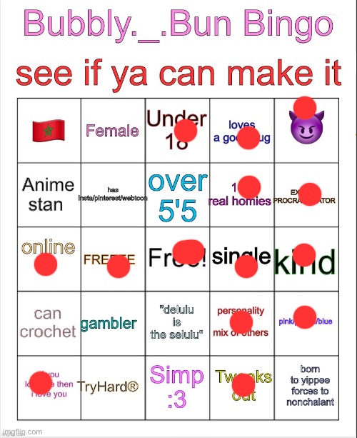 Bubbly._.bun’s bingo | image tagged in bubbly _ bun s bingo | made w/ Imgflip meme maker