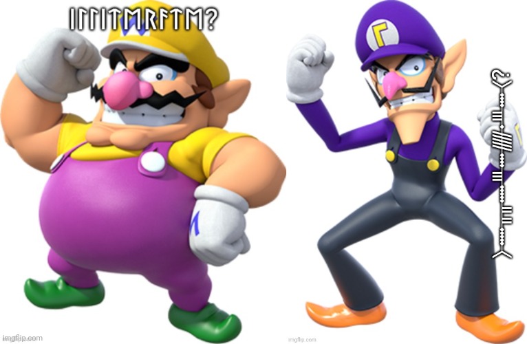 image tagged in wario,waluigi,runic,ogham | made w/ Imgflip meme maker