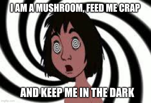 It Is Worse Than You Think, We Have This One Chance | I AM A MUSHROOM, FEED ME CRAP; AND KEEP ME IN THE DARK | image tagged in hypnotized,political meme,politics,funny memes,funny,wake others | made w/ Imgflip meme maker