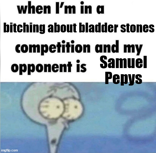 whe i'm in a competition and my opponent is | bitching about bladder stones; Samuel Pepys | image tagged in whe i'm in a competition and my opponent is | made w/ Imgflip meme maker