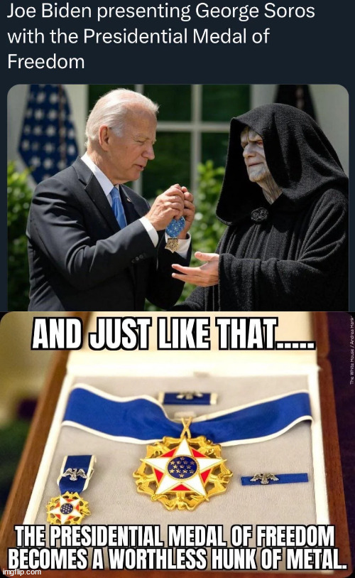 Bribem awards nazi Soros presidential medal of freedom | image tagged in the empire strikes back,bribem awards medal to a nazi | made w/ Imgflip meme maker