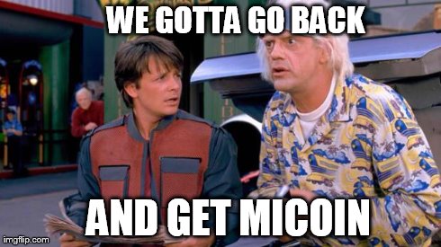 Back to the Future | WE GOTTA GO BACK              AND GET MICOIN | image tagged in back to the future | made w/ Imgflip meme maker