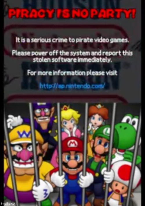 Mario Party DS Piracy Warning | image tagged in mario party ds piracy warning | made w/ Imgflip meme maker