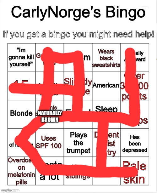 CarlyNorge's Bingo | NATURALLY BROWN | image tagged in carlynorge's bingo,bingo | made w/ Imgflip meme maker