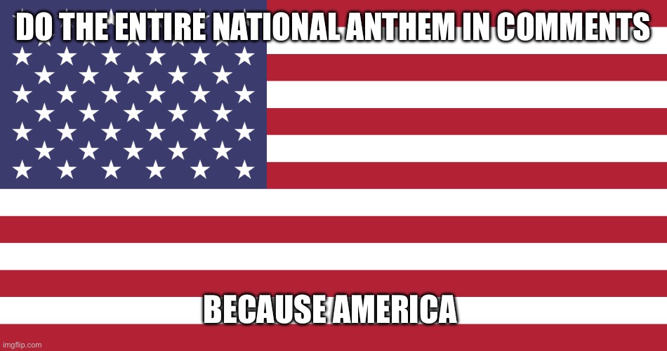 Flag of USA | DO THE ENTIRE NATIONAL ANTHEM IN COMMENTS; BECAUSE AMERICA | image tagged in flag of usa | made w/ Imgflip meme maker