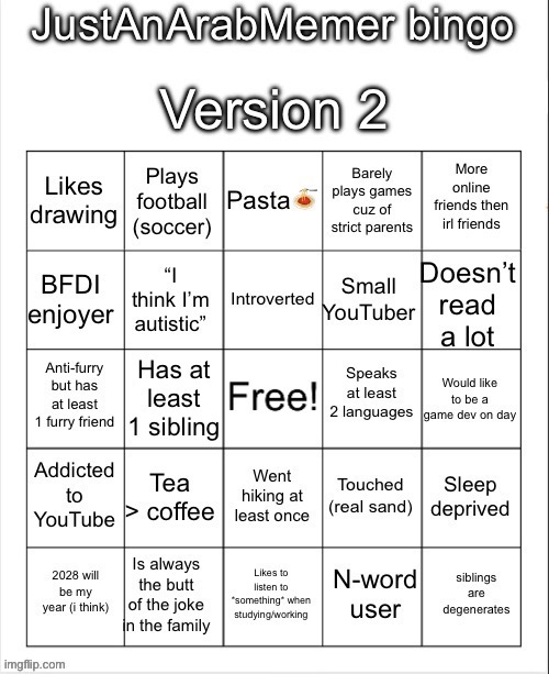 ;) | image tagged in justanarabmemer101 bingo version 2 fixed | made w/ Imgflip meme maker